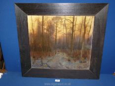 A wooden framed Watercolour of a Woodland scene, initialed lower right M.M.W. 26" x 24 1/2".
