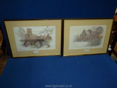 A pair of framed Prints: 'Fountains Abbey' and 'Pluscarden Abbey' (one with damaged glass).