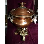 A large copper and brass Samovar 16" tall x 13".