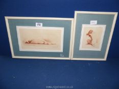 A pair of framed and mounted Jean Vybound Prints from copper etchings depicting nudes.