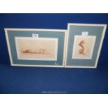 A pair of framed and mounted Jean Vybound Prints from copper etchings depicting nudes.