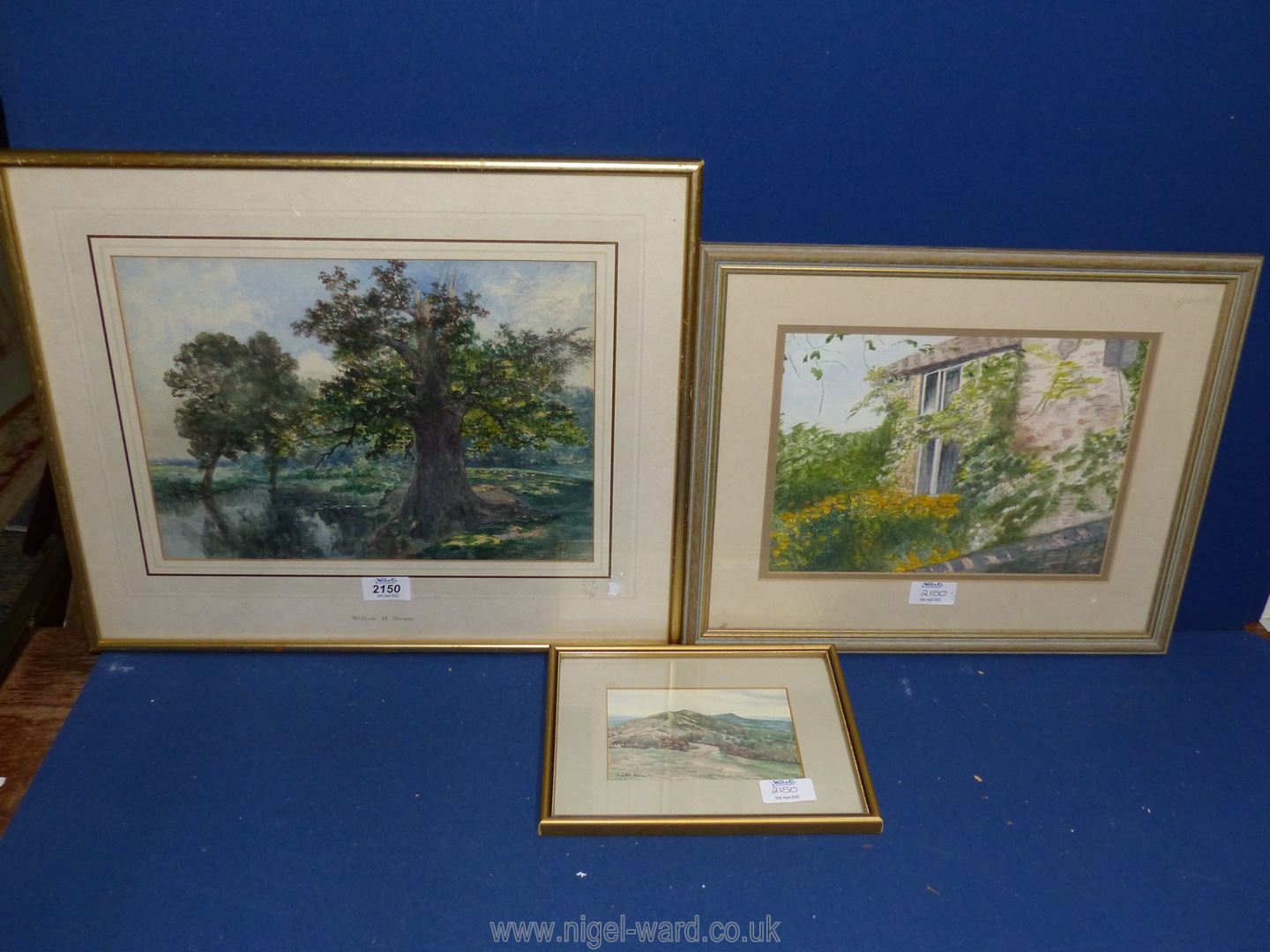 Three Watercolours including a painting of trees by a pond by landscape artist William H. - Image 2 of 2