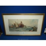 A Watercolour of a harbour scene signed B. Hardy '91.