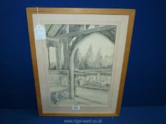 A framed Pencil Drawing 'Church Porch Eastnor', signed F. B. Hawcutt 2001.