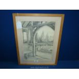 A framed Pencil Drawing 'Church Porch Eastnor', signed F. B. Hawcutt 2001.