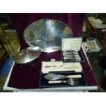 A quantity of silver plate including pair of fish servers with silver collars,