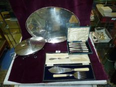 A quantity of silver plate including pair of fish servers with silver collars,