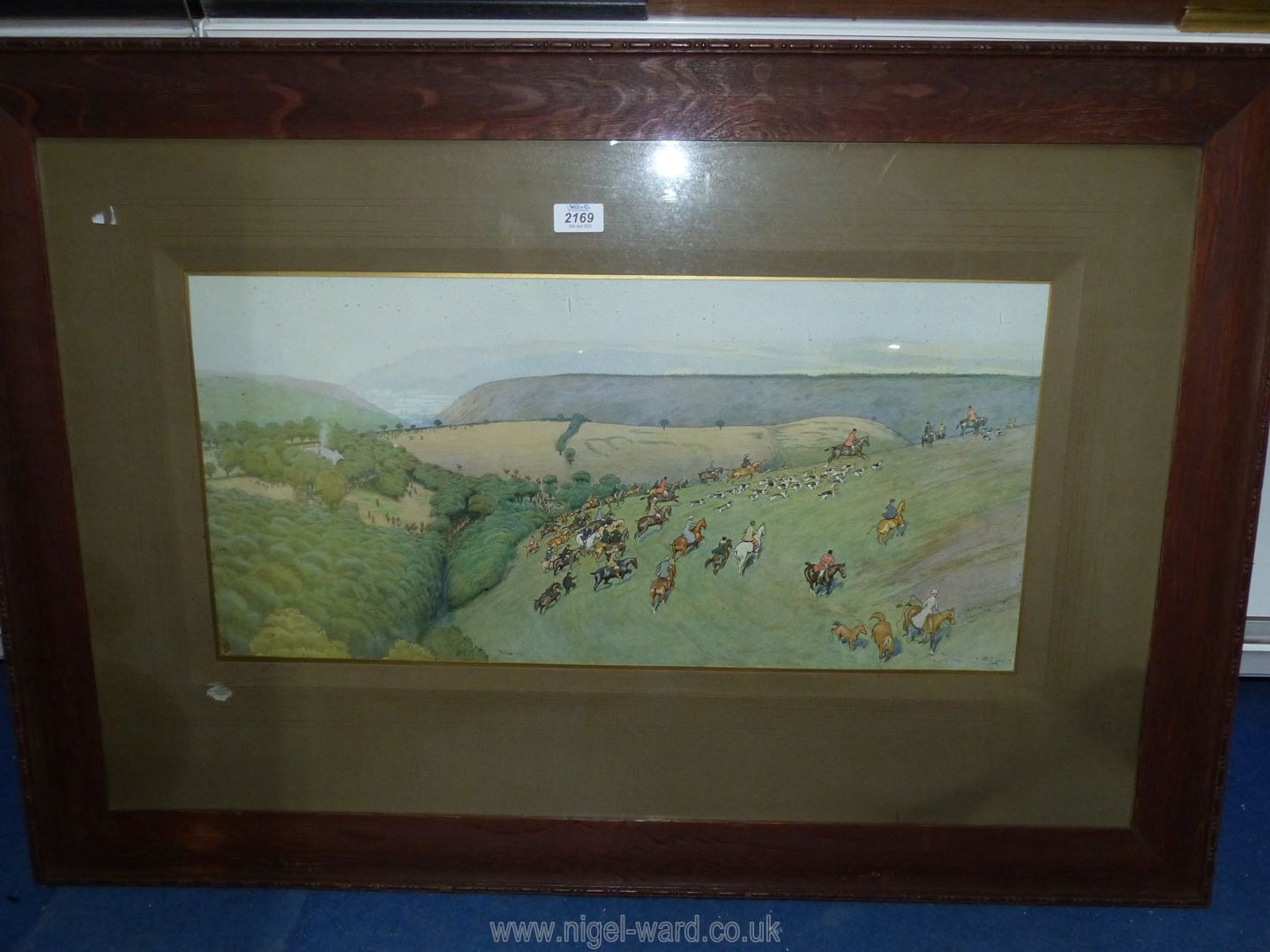A large wooden framed Cecil Aldin Hunting Print 1911, signed in pencil by the artist,