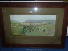 A large wooden framed Cecil Aldin Hunting Print 1911, signed in pencil by the artist,