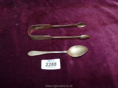 A Silver sugar tongs, Newcastle date letter Y, possibly 1837, makers T.W.