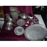 Various pewter Plates, 6'' and 4 1/2'', tankard, lidded coffee pot, etc.