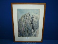 A Watercolour of a cliff scene signed lower right E. Greig Hall.