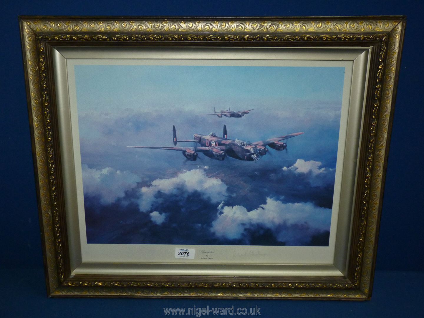 An ornately framed Robert Taylor Print of ''Lancasters'', signed by Leonard Cheshire,