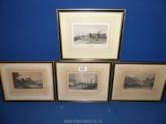 Four framed Engravings to include 'Worcester' by E. Francis, 'Newcastle Emlyn' by J.