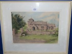 A framed and mounted Ink and Watercolour depicting St. Bridgets Church, signed D.