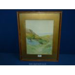 A framed and mounted Watercolour of a coastal landscape, signed lower right M.E.