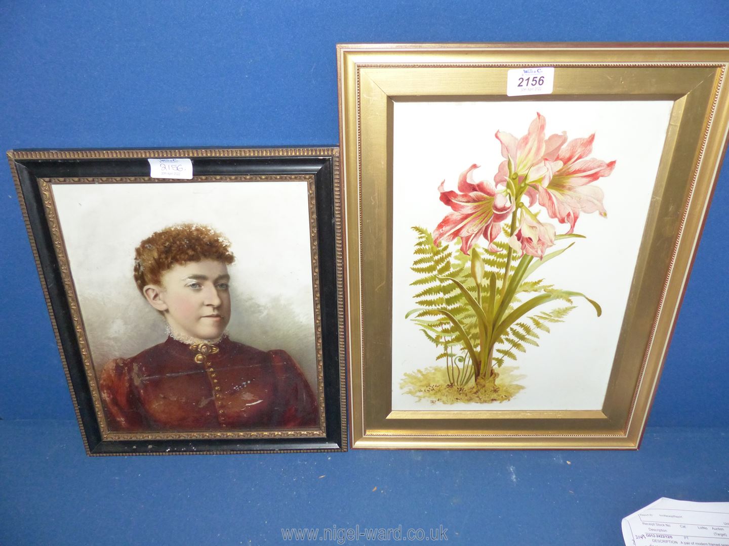 Two framed paintings on milk glass,