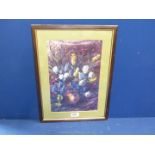 A framed and mounted Print titled 'Vase of Flowers', signed lower right Caroline Downey.