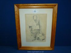 A framed Pencil Drawing on paper 'Steps to two doors Withington', signed Barbara Graham '85.