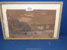 An unsigned Watercolour, label verso James Harris, depicting continental coastal scene, frame a/f.