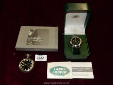 A Landrover quartz wristwatch and a Pilot Watch collection pocket watch, both boxed.