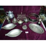 A quantity of plated items including Walker & Hall toast rack, trophies, etc.