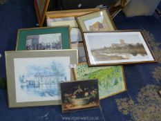 A quantity of pictures to include Prints of Worcester Cathedral, 'Ascot 1953', 'Old House Hereford',