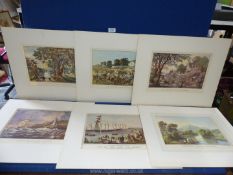 Six mounted reprints from lithographs by Currier & Ives including 'Western River Scenery',