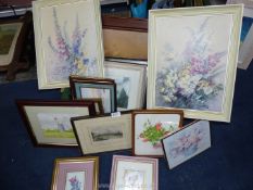 A quantity of Prints to include a pair of Vernon Ward floral prints,