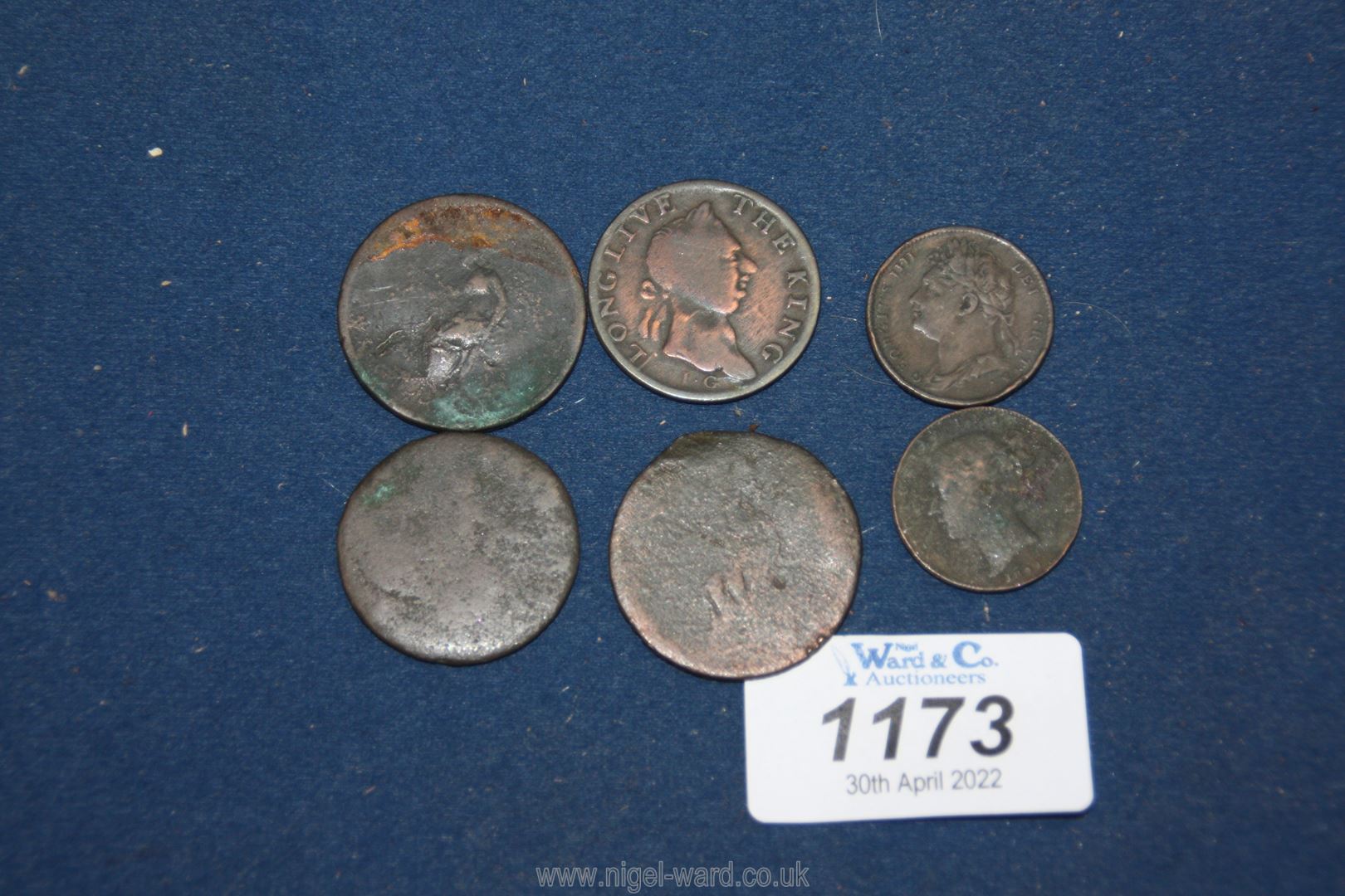 A small quantity of old coins including 1761 North Wales 'Long Live The King' coin, - Image 2 of 2