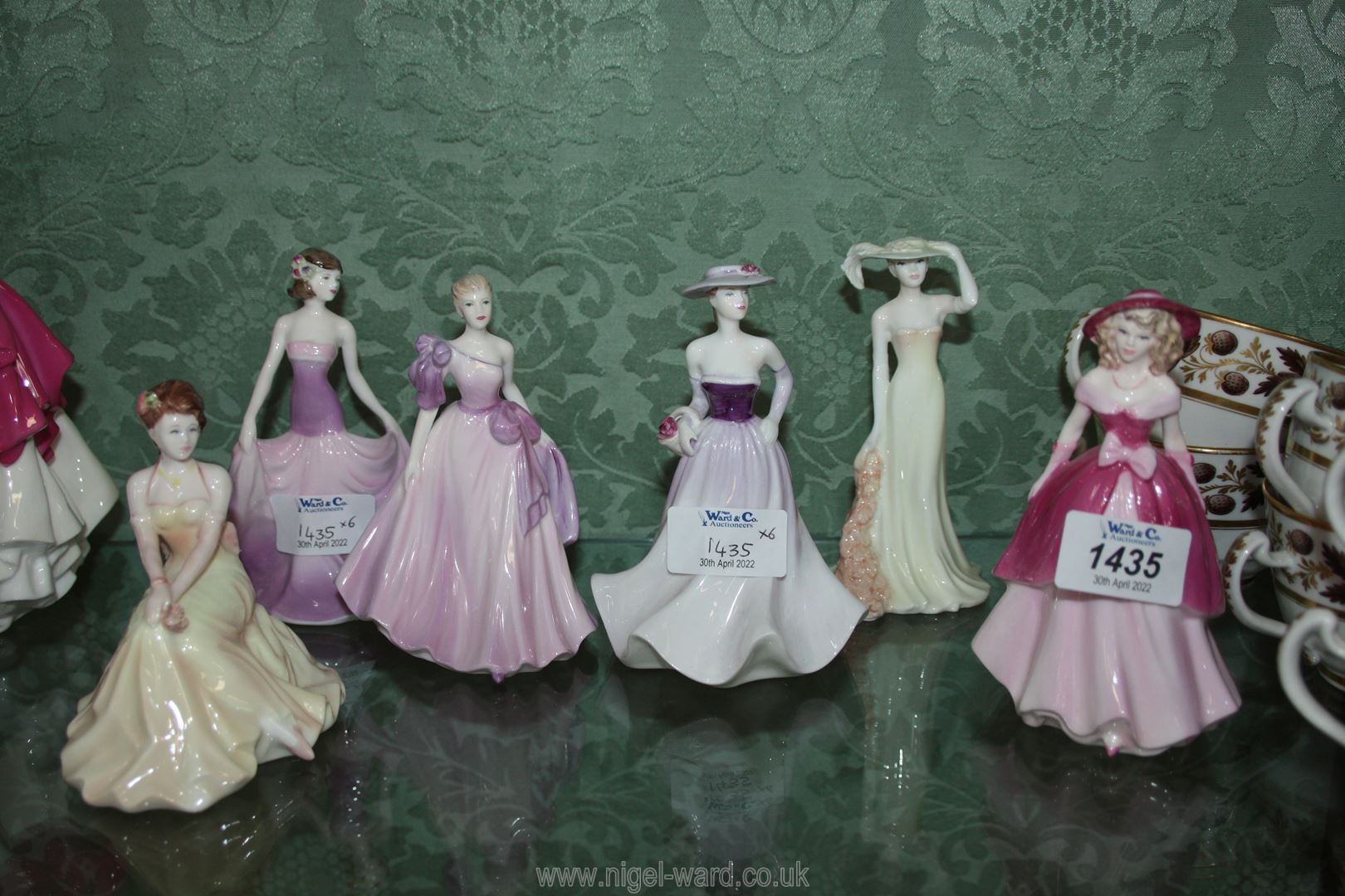 Six small Coalport figures of elegant ladies including Endless Love, Selina, Loretta, Imogen,