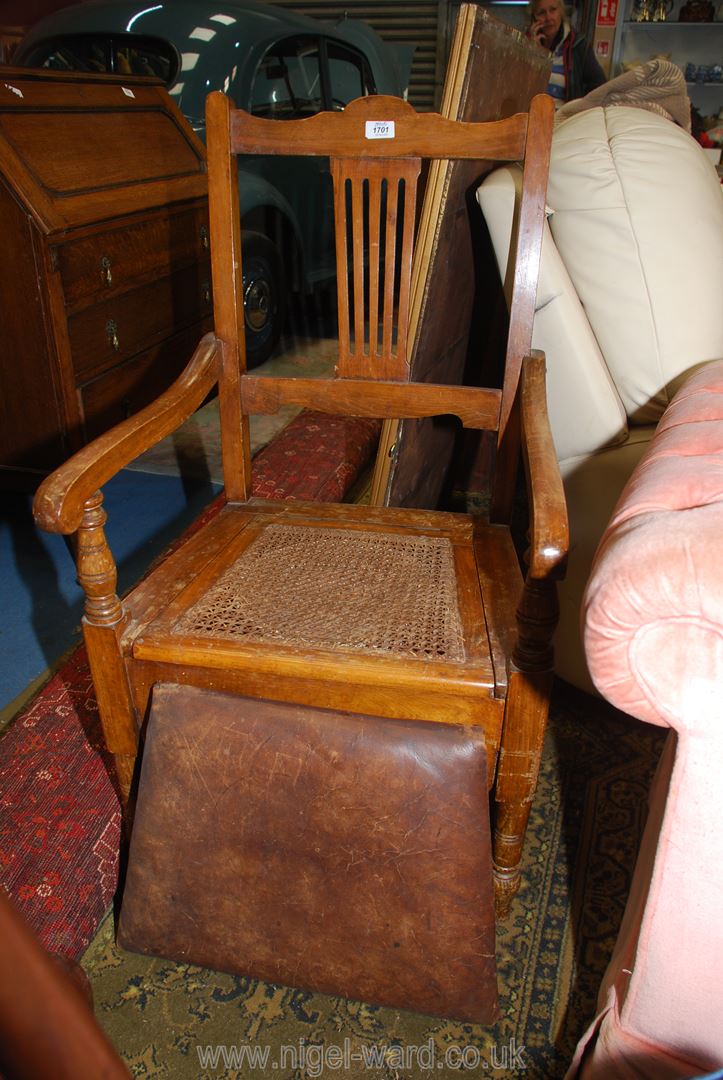 A satinwood framed open armed Commode Armchair having a caned seat, - Image 3 of 3