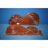 A pair of Victorian Mahogany scroll book-end pediments.