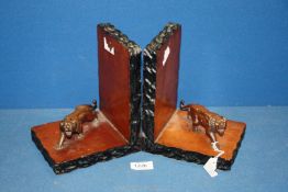 A pair of carved wood Lion Bookends, 5'' x 6 1/4'' x 8'' tall.