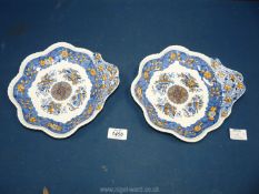 A pair of circa 1800 Spode oyster shell shape dishes hand painted in yellow highlights,