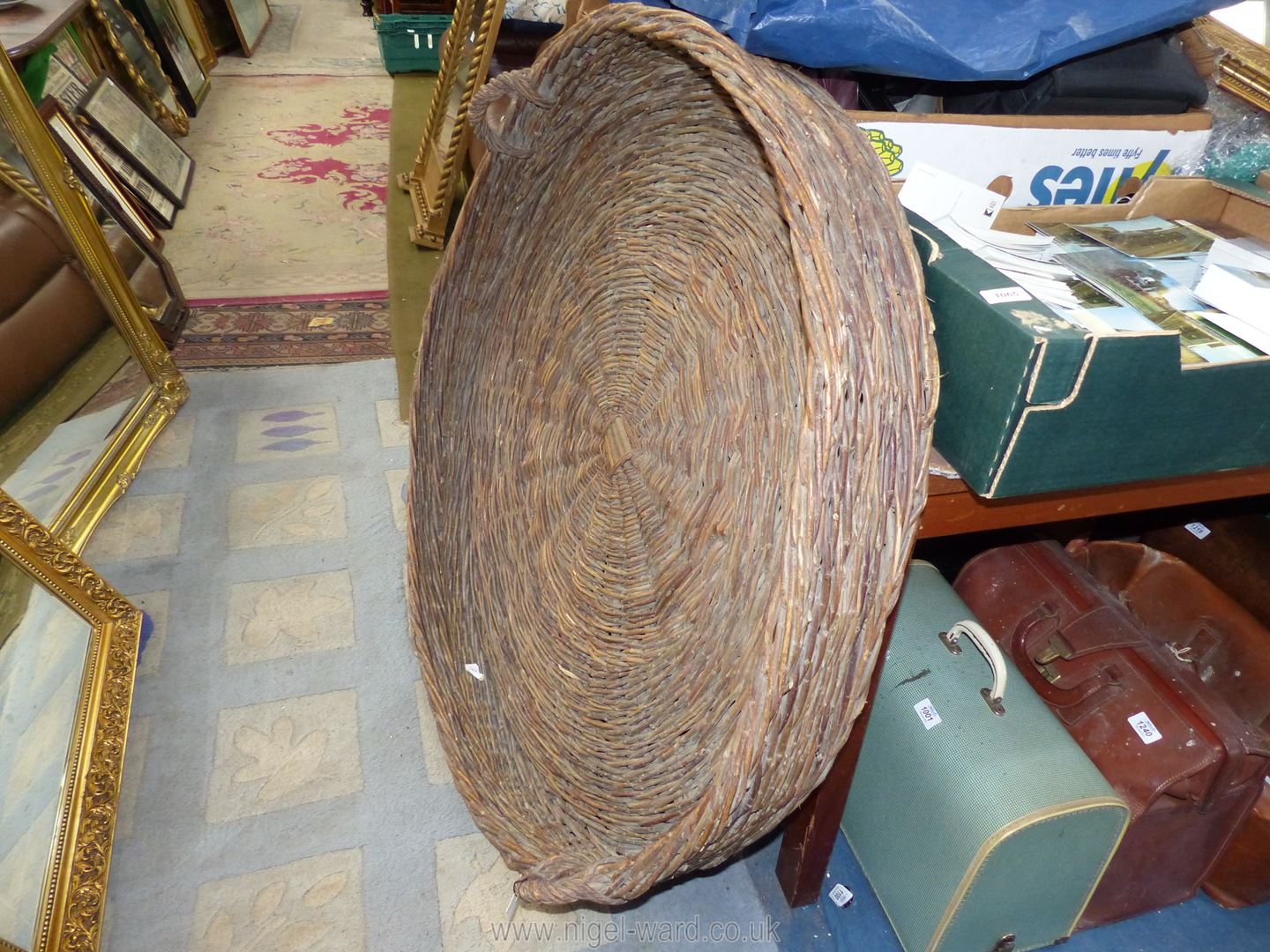 A very large and shallow wicker basket apparently for drying chestnuts, 43'' diameter . - Image 2 of 2