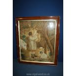An early 19th century stump-work picture of a pastoral scene, 20'' x 23''.