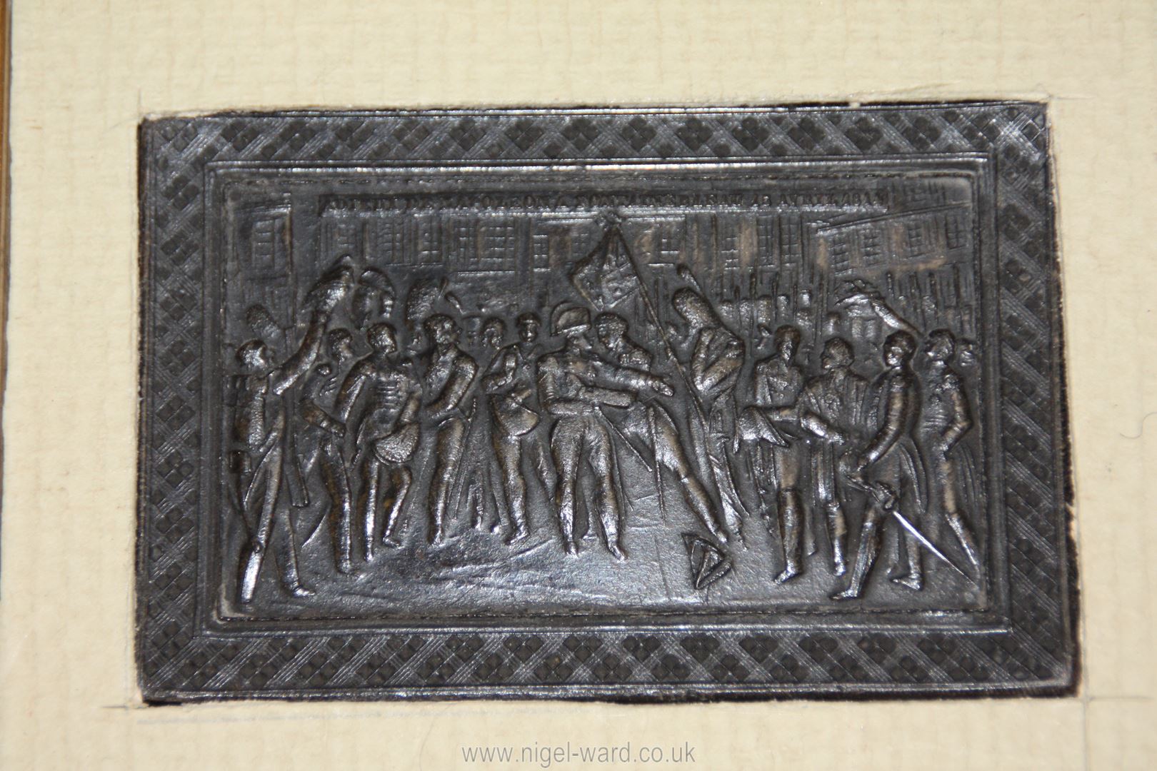 A framed and mounted miniature on compressed horn with an embossed scene of Napoleon's Surrender - Image 2 of 3