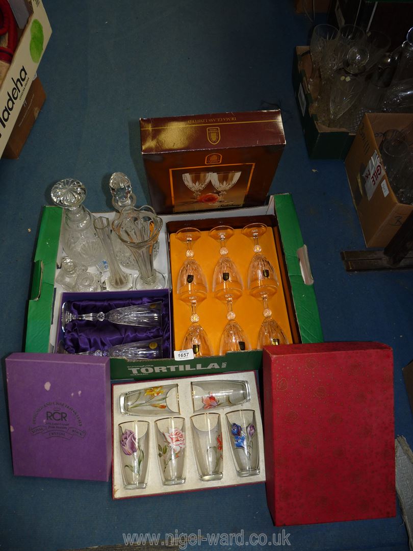 A quantity of glass including boxed Astra glasses, six Cathedral Crystal wine glasses,