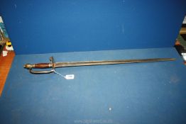 A Sword having Mahogany grip, brass guard and octagonal faceted terminal, the fullered blade,