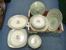 A quantity of Spode Olympus and Moondrop dinner plates, meat plate, lid and other plates.