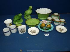 A small quantity of china including green frog and bird by 'Le Chamberlain Decor Main',