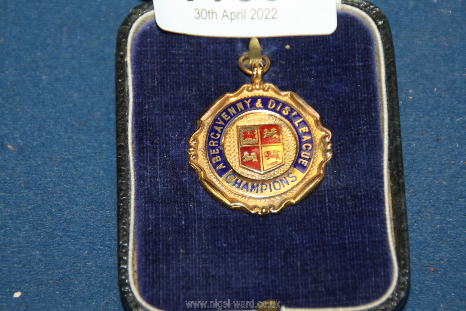 A 9ct gold and enamel 'Abergavenny League Champions 1923-24' Medal in blue and red to the crest and - Image 2 of 3