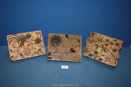 Three old copper Batik printing Blocks in floral and botanical patterns, 8'' x 6 1/2'' x 1'',