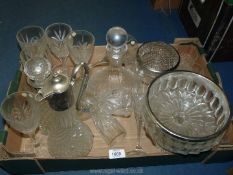 A quantity of clear glass including claret jug with white metal lid, rose bowl,