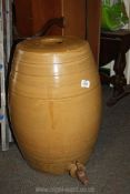 A large stoneware Spirit barrel with tap, 21" tall.