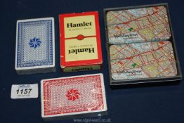 Five Packs of Playing Cards including Hamlet Cigars, two standard design,