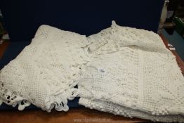 A pair of cotton crocheted Bed covers in off white, single size.