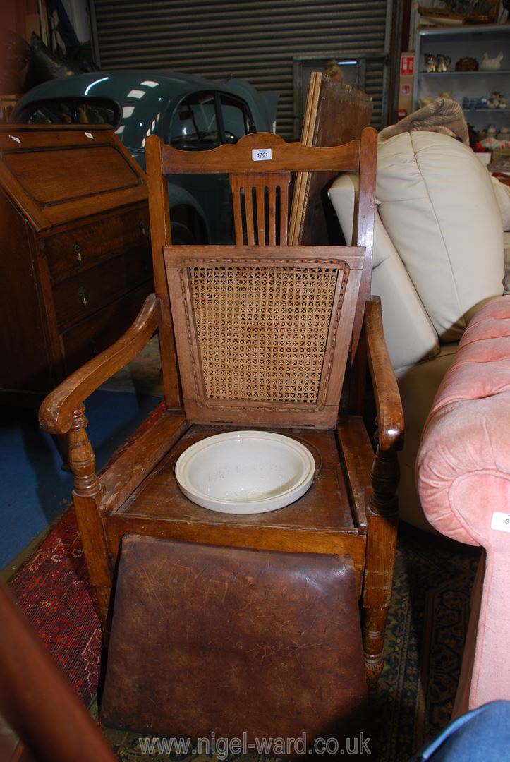 A satinwood framed open armed Commode Armchair having a caned seat, - Image 2 of 3