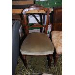 A circa 1900 Walnut framed side Chair having over-stuffed olive green fabric upholstered seat and